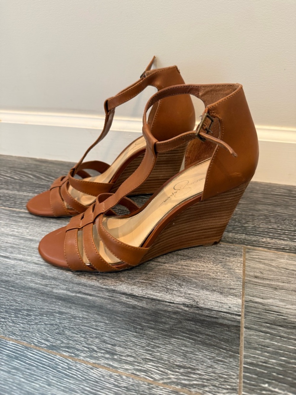 Women’s Brown T-Strap Wedge Sandals